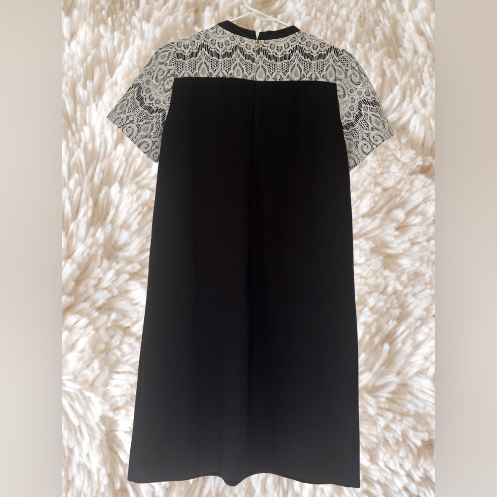 Draper James Black Dress with White Lace Yoke and Neck Bow - Picture 5 of 9